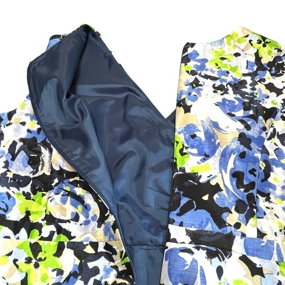 Black Label by Evan-Picone Blue & Green Floral Faux Wrap Sleeveless Dress Sz. 14 - Picture 8 of 12
